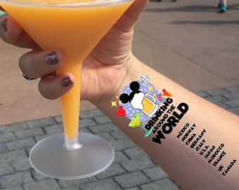 Epcot Drinking Around The World Temporary Tattoo: Checklist Tour