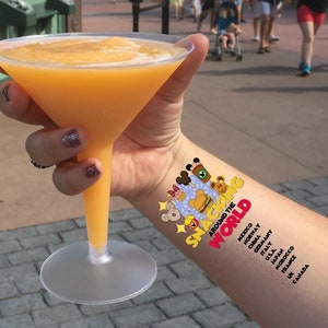 Snacking around World Tattoo, Epcot World Showcase, Disney temporäres Tattoo, Snacking Checkliste, Snack around World Tour, Essen & Wein