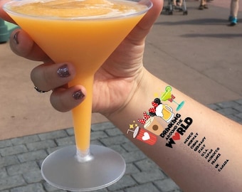 Epcot Drinking Around The World Temporary Tattoo
