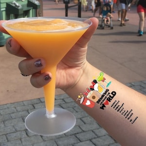 Drinking around World Tattoo, Epcot World Showcase, Disney temporäres Tattoo, Checkliste zum Trinken, Drink around World Tour, Essen & Wein