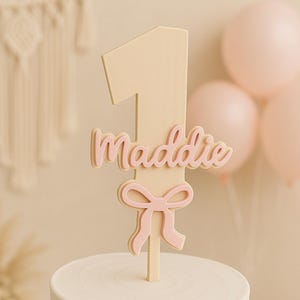 Ribbon Bow Cake Topper, Bow Birthday Party Decor, Custom  Name Topper, Coquette Party Decor, Bow Birthday, First Birthday, Girl Birthday
