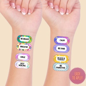 Positive Affirmation to Self Temporäre Tattoos, Temporäre Tattoos für psychische Gesundheit, Happy Bandage Tattoos, Self-Care Kit, 12 pro Packung