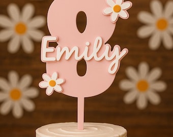 Personalized Daisy Birthday Cake Topper, Flower Party Decor