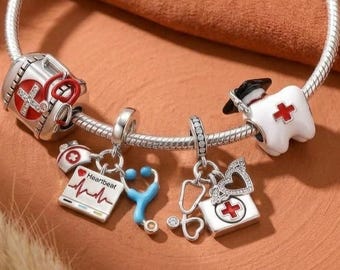 Medical Charm, 925 Silver Nurse Stethoscope Tooth Dangle, Choose Your Style