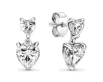 Double Heart Drop Earrings Enchanting Two-Heart Silver Earrings: A Must-Have for Every Jewellery Collection Dangle Earrings Hearts