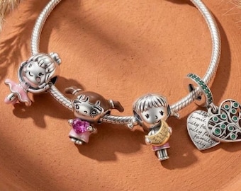 Daughter Charm Collection in 925 Silver, Little Girl, Ballerina, Family Tree Heart Dangle
