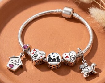 Mother's Love Charms, Sterling Silver Mama Turtle, Best Mom Bear, Home Sweet Home House