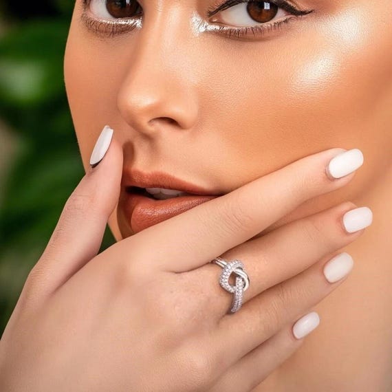 Statement Knotted Silver Ring, Heart Shape, Stack… - image 2