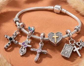 Cross Charm, 925 Silver Faith Heart Angel Bible Dangle, Choose Your Style
