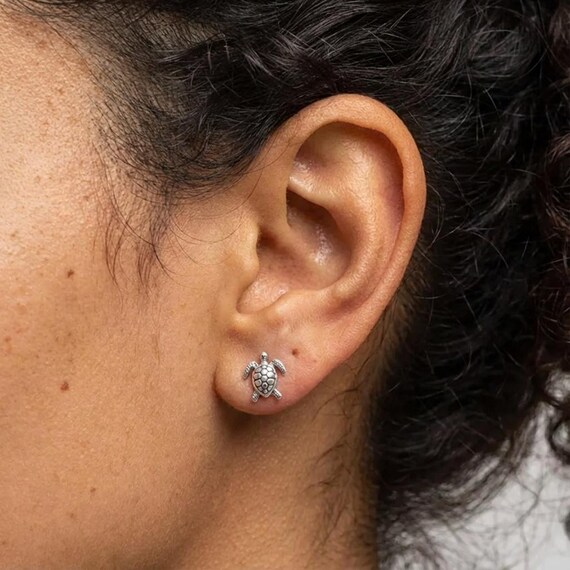 Tiny Turtle Earrings, Silver Studs, Everyday Jewe… - image 6
