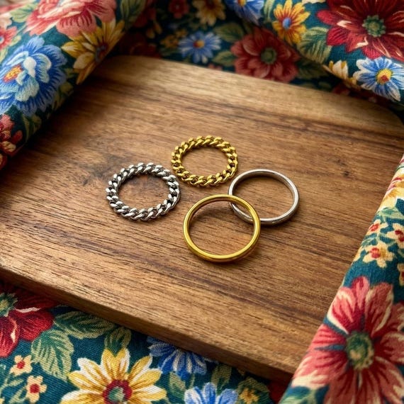 Stackable Ring Duo, Unique Jewellery, Curb Link C… - image 5