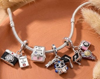 Graduation Charm, 925 Silver Camera Owl Backpack Dangle, Choose Your Style