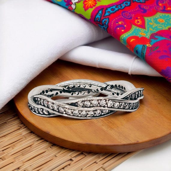 Silver Braided Pave Ring, Elegant Silver Jeweller… - image 4