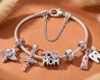 Nurse Angel Wings Charm, Infinity Cross, I Love Mom, Tooth, Peace Spacer, 925 Silver