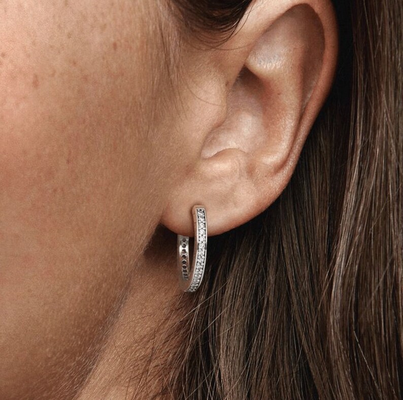 Pandora Logo Silver Hoop Earrings Unique Round Dangle Earrings With ...