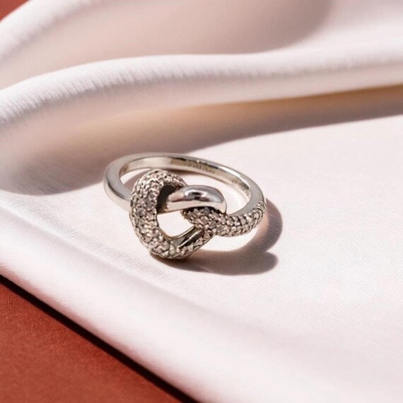 Statement Knotted Silver Ring, Heart Shape, Stack… - image 1