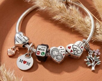 Mom Heart Charm, Sterling Silver Bear Tree Love Dangle, Choose Your Style