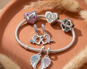 Sister and Best Friend Charm, 925 Silver Heart, Clover, Intertwined Hearts, BFF Wings