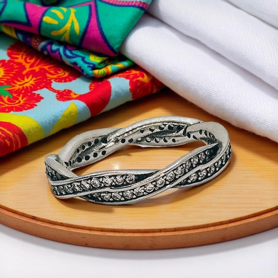 Silver Braided Pave Ring, Elegant Silver Jeweller… - image 1