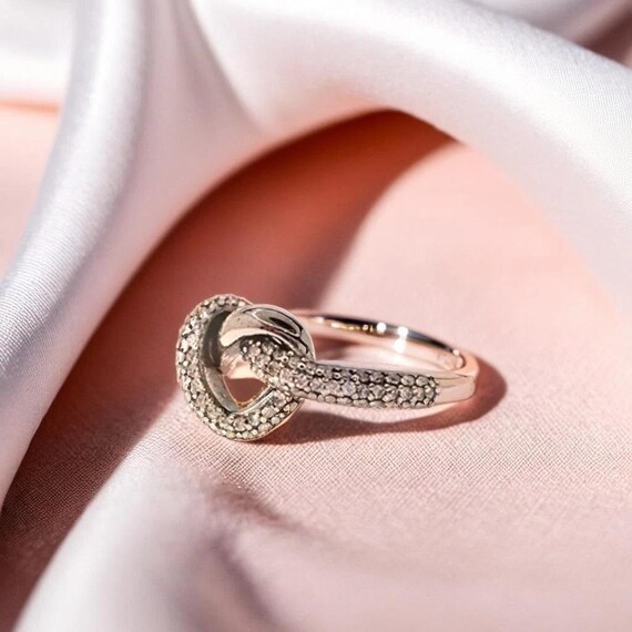 Statement Knotted Silver Ring, Heart Shape, Stack… - image 3