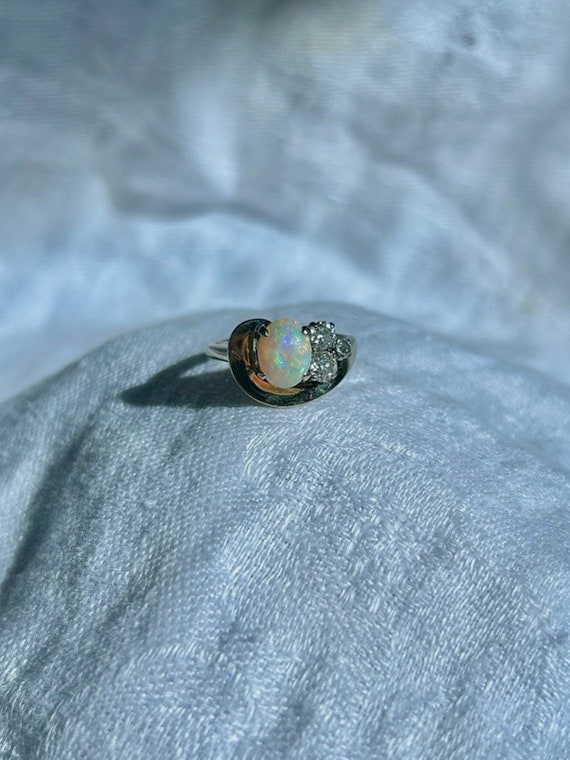 14k White Gold Opal Ring with Diamonds | October … - image 7