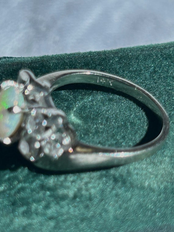 14k White Gold Opal Ring with Diamonds | October … - image 5