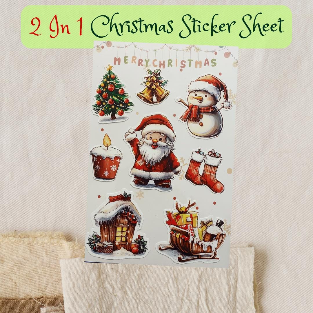 Christmas Sticker Sheet, 2 in 1 Sticker Set, Christmas Card, Sticker ...