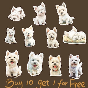 10 autocollants en vinyle chien mignon, autocollants West Highland, autocollants chiots pour ordinateurs portables bouteille d'eau ordinateur portable bagages planche à roulettes téléphone