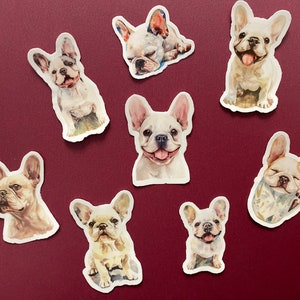 8 autocollants en vinyle pour chiens mignons, autocollants bouledogue français, autocollants chiots pour ordinateurs portables bouteille d'eau ordinateur portable bagages planche à roulettes téléphone.