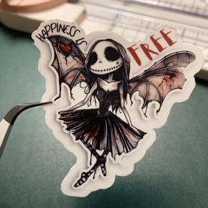 Sticker squelette gothique, Sticker Halloween, Esthétique sombre, Sticker tête de mort mignon, Goth effrayant, Sticker imperméable en vinyle, Ordinateur portable, Bouteille d'eau