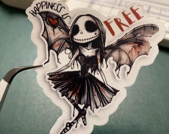 Gothic Skeleton Sticker, Halloween Sticker, Dark Aesthetic, Cute Skull Decal, Spooky Goth, Vinyl Waterproof Sticker, Laptop, Water Bottle