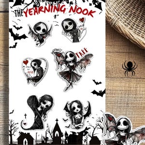 Sticker squelette gothique, Feuille d'autocollants squelette, Esthétique sombre, Sticker tête de mort mignon, Goth effrayant, Sticker imperméable en vinyle, Bouteille d'eau pour ordinateur portable