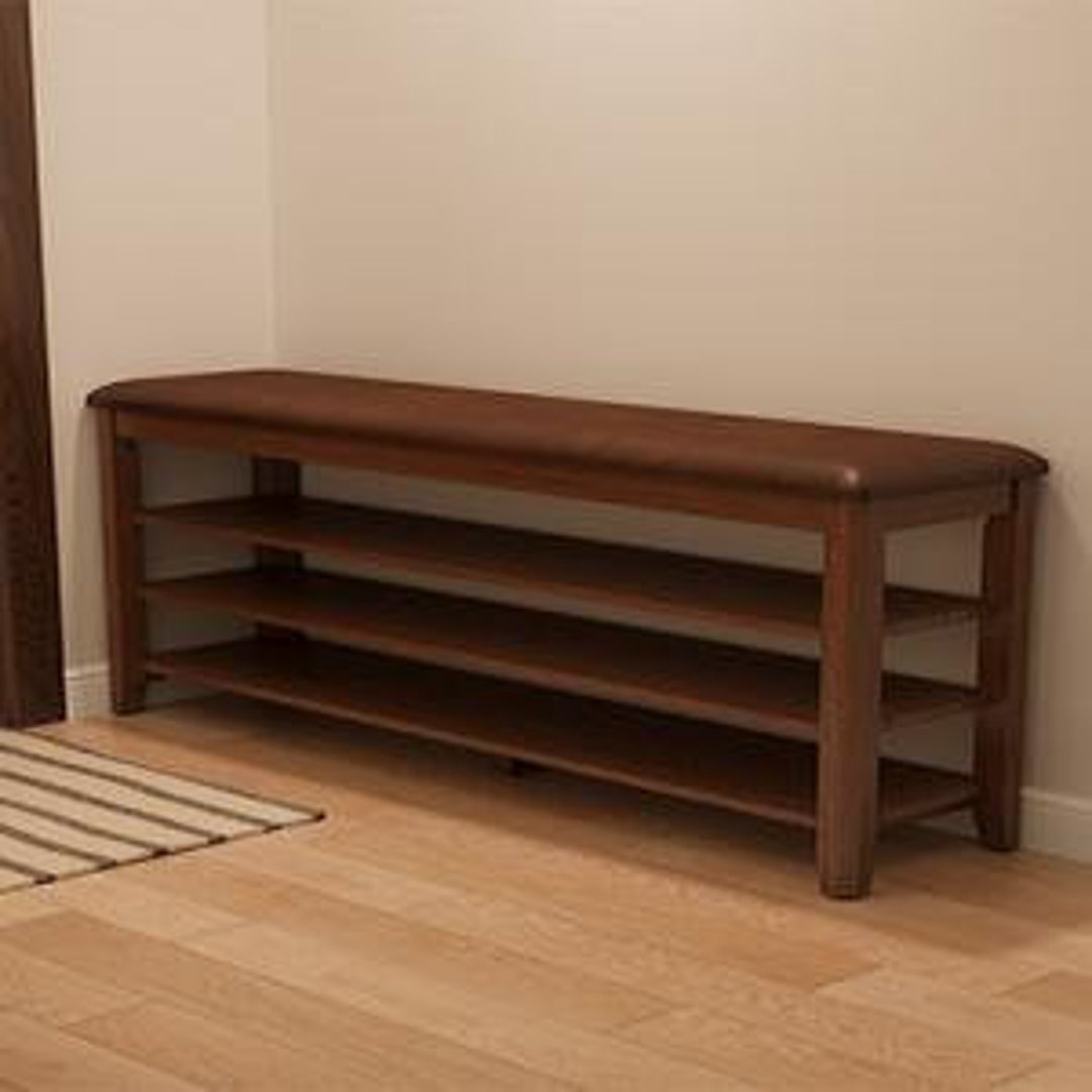 Adjustable Height Entryway Bench With Leather Upholstered Seat, 4tier