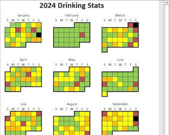 2024 Drink Calendar Excel Spreadsheet | Simple Alcohol Tracker