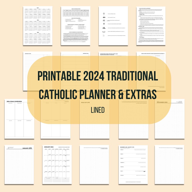 2024 Minimalist Traditional Catholic Planner Printable Template, Lines ...