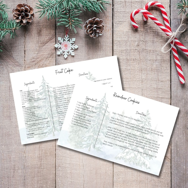 Five Christmas Recipe Card Prints, Christmas Cookies, DIY Christmas, Instant Download