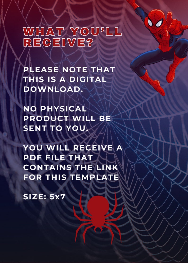 Spiderman Invitation canva Template birthday Invitation 4th 5th 6th 7th ...