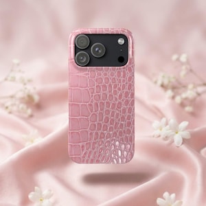 Pink Crocodile Leather Slim Phone Case | Faux Alligator Skin Texture Case