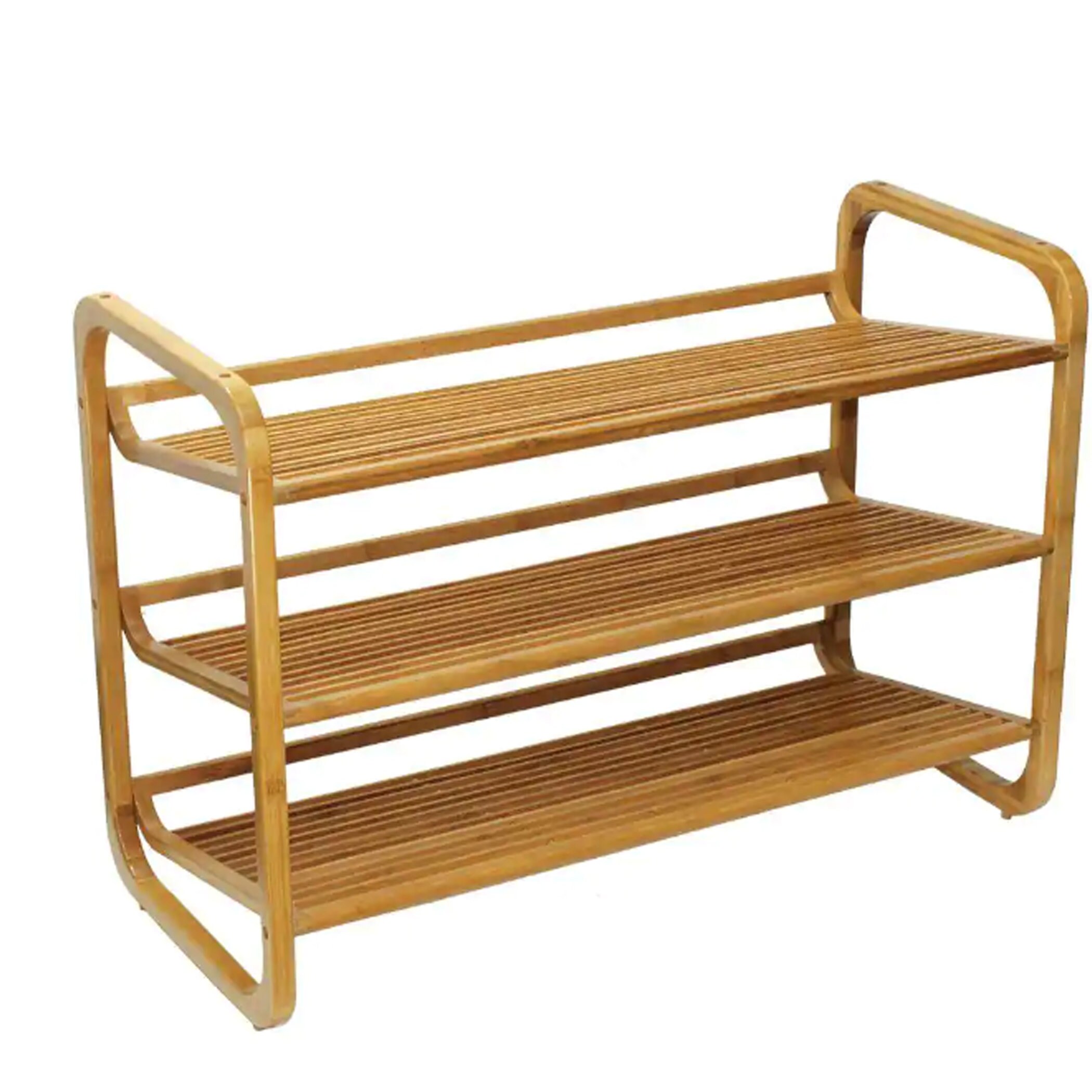 40.2 Rustic Bamboo Upholstered Entryway Flip Top Storage 3-Tier Shoe Bench  Rack