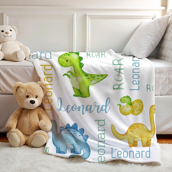 personalisierte Kuscheldecke Junge, Kuschelfleecedecke DINO , personalisierte Namensdecke für Jungen, Babydecke Junge, Geschenk, Dino Decke