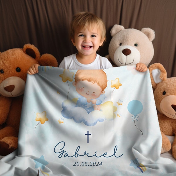 Taufgeschenk, personalisierte Kuscheldecke Kinder mit Engel, personalisierte Namensdecke für Kinder, Geschenk Taufe