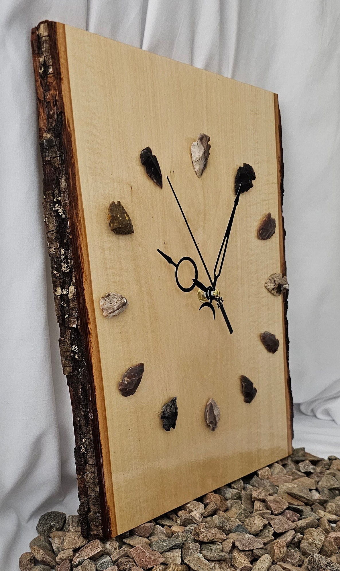 Basswood Agate Arrowhead Clock: Rustic Natural Wood, Handmade. - Etsy