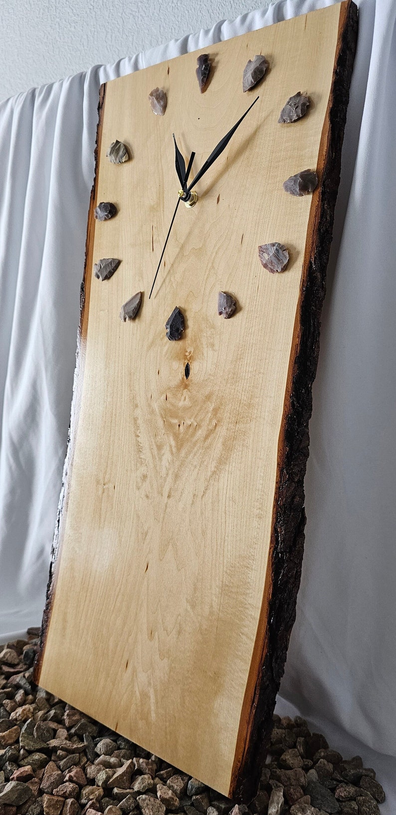 Basswood Agate Arrowhead Clock: Rustic Natural Wood, Handmade. - Etsy