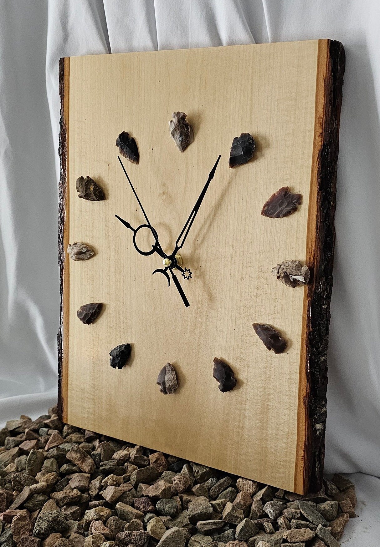 Basswood Agate Arrowhead Clock: Rustic Natural Wood, Handmade. - Etsy