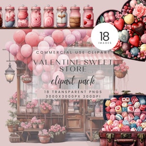 Valentines Day Sweet Store Clipart PNG, Valentine Watercolor Candy Heart Sweets Box Shop Clip art, Romantic Clipart, Pink, Commercial Use