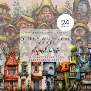 Junk Journals Mixed Media Whimsical Houses, Vintage Houses Clip Art Digital Download Magic Houses Whimsical Graphics, Digital Download PNG