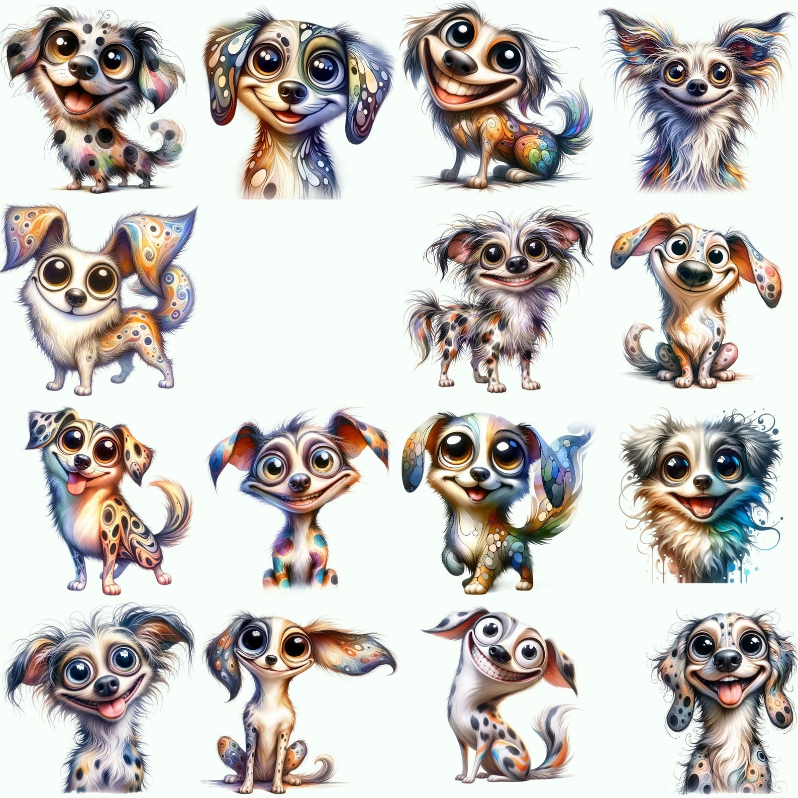 Quirky Dogs Clipart, Whimsical Cute Funny Dog Clip Art, Quirky Pup Art ...