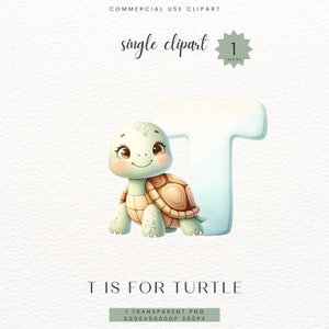 Imágenes Prediseñadas del alfabeto de tortuga, regalo de ducha de bebé niño niña, decoración de la habitación del niño de la guardería letra T impresión digital, Clip Art acuarela PNG, SC-0137