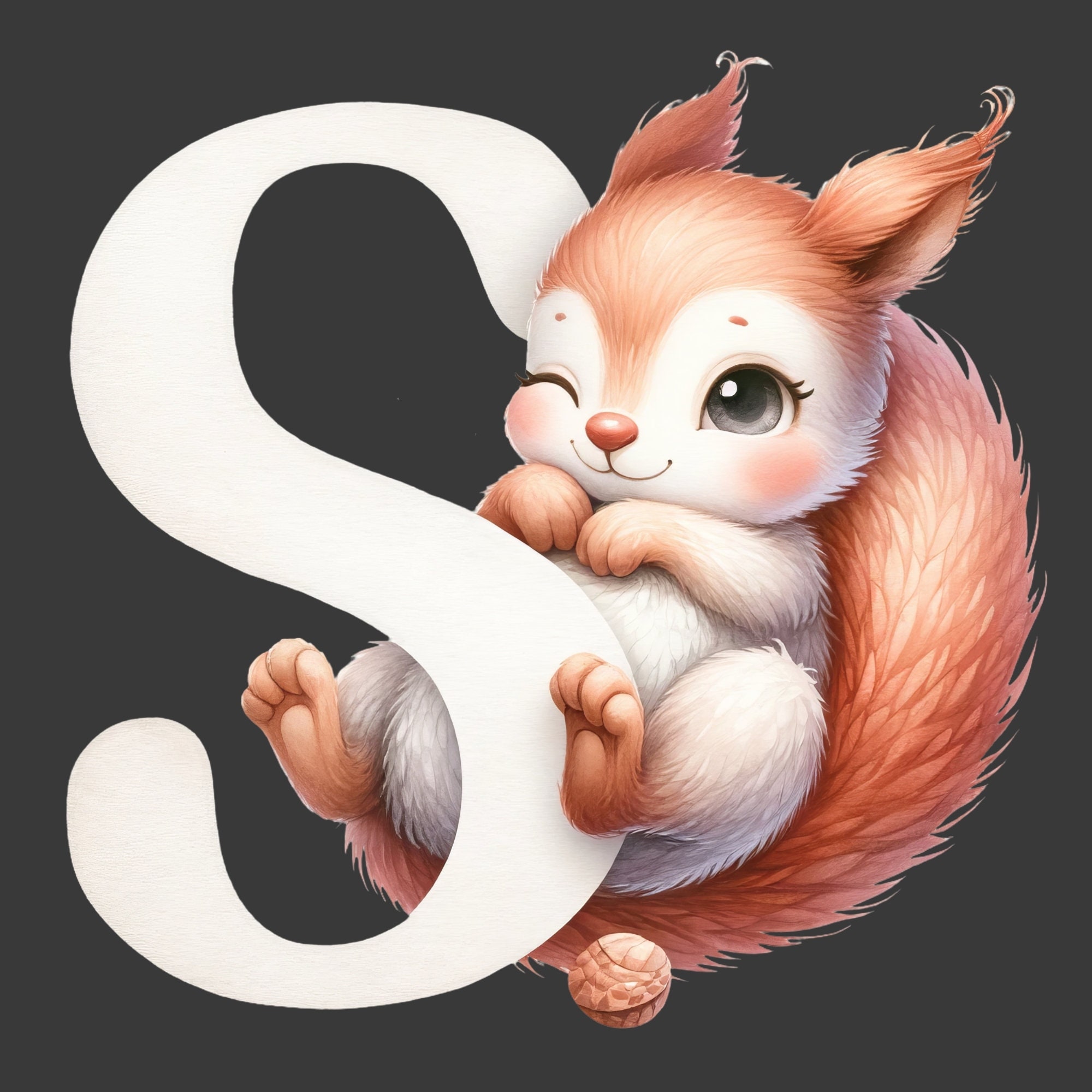 Squirrel Alphabet Clipart, Baby Boy Girl Shower Gift, Nursery Child