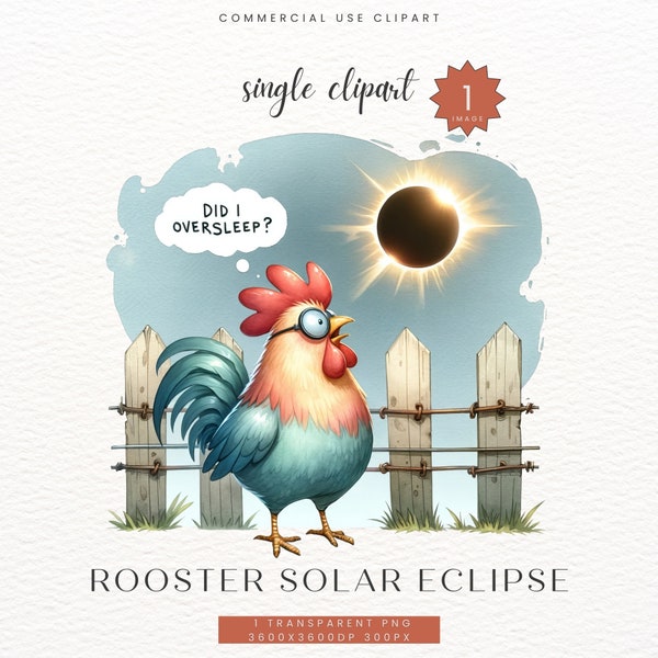 Éclipse totale de soleil 2024 PNG, Clipart Phase de lune, clipart céleste, galaxie aquarelle PNG, coq de dessin animé amusant, Animal, obscurité totale